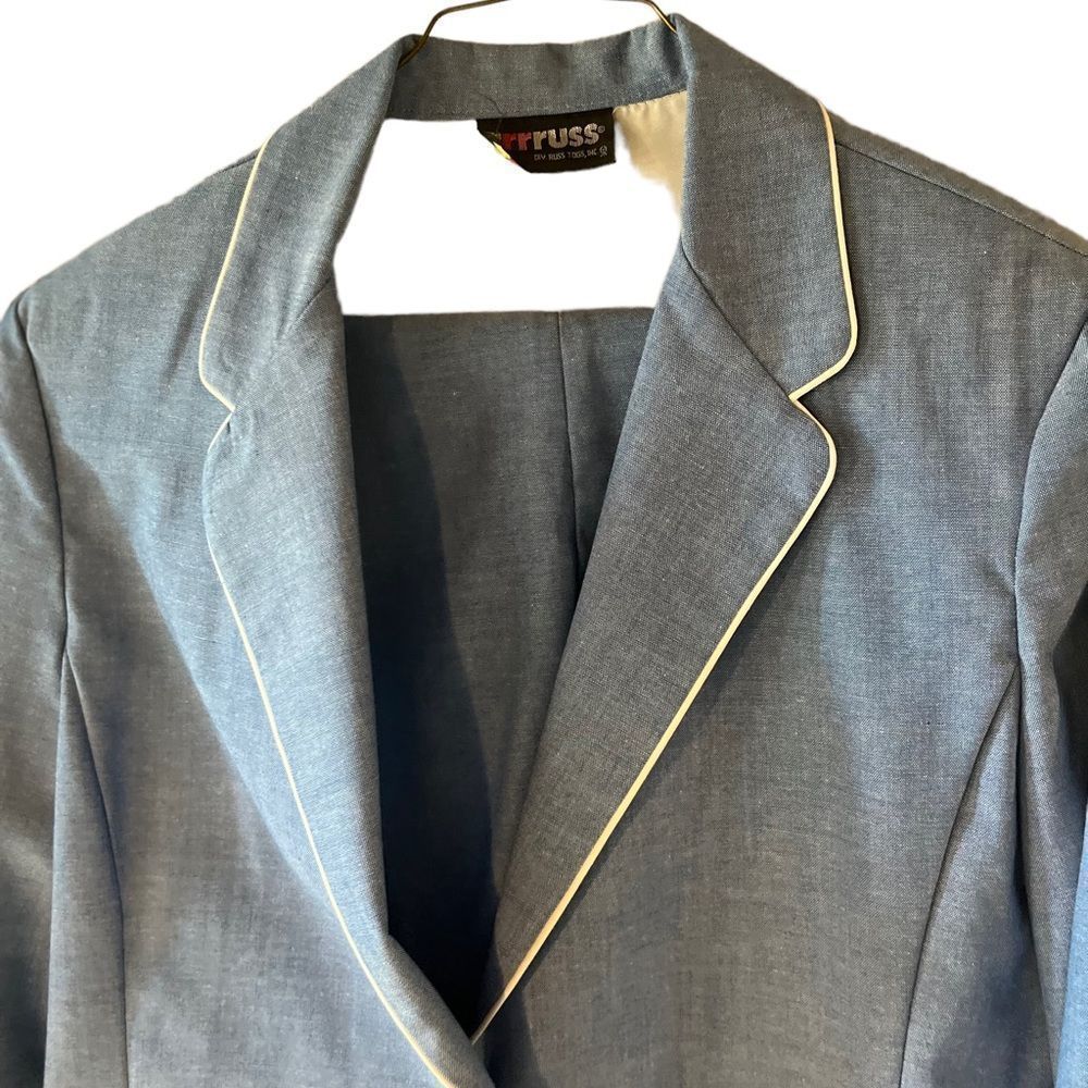 Russ Sz 18 Jacket and Pants Lite cotton lt blue with white piping edges vintage - Picture 5 of 8
